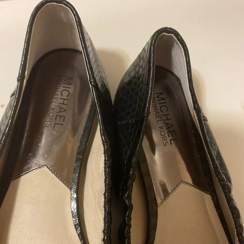 Michael Kors Fulton Black Quilted Leather Ballet Flat Shoes Silver MK.brand new